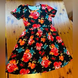 Vintage LuLaRoe HTF Unicorn Roses 🌹 rose print on black L large Amelia dress